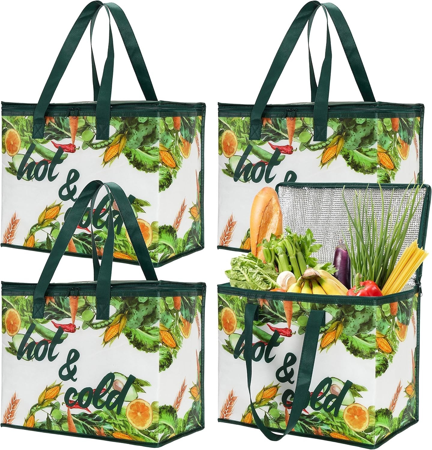 4 Pack Insulated Reusable Grocery Bag, X Large Cooler Bags, Shopping Tote wit…