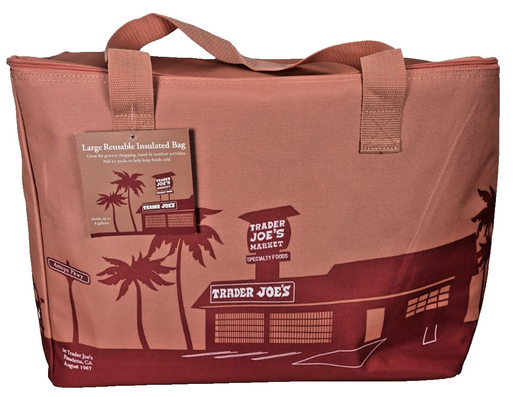 Trader Joe’s Lge Reuseable Insulated Tote Bag 8 Gallon Peach-Pink Pasadena NWT