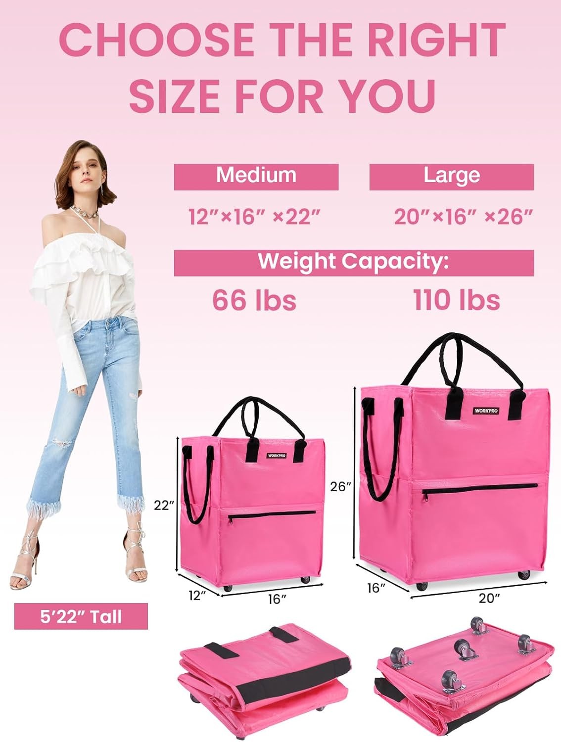 WORKPRO 36-Gallon Rolling Tote Bag w/ 5 Wheels Dual Carry Storage Shopping Bag