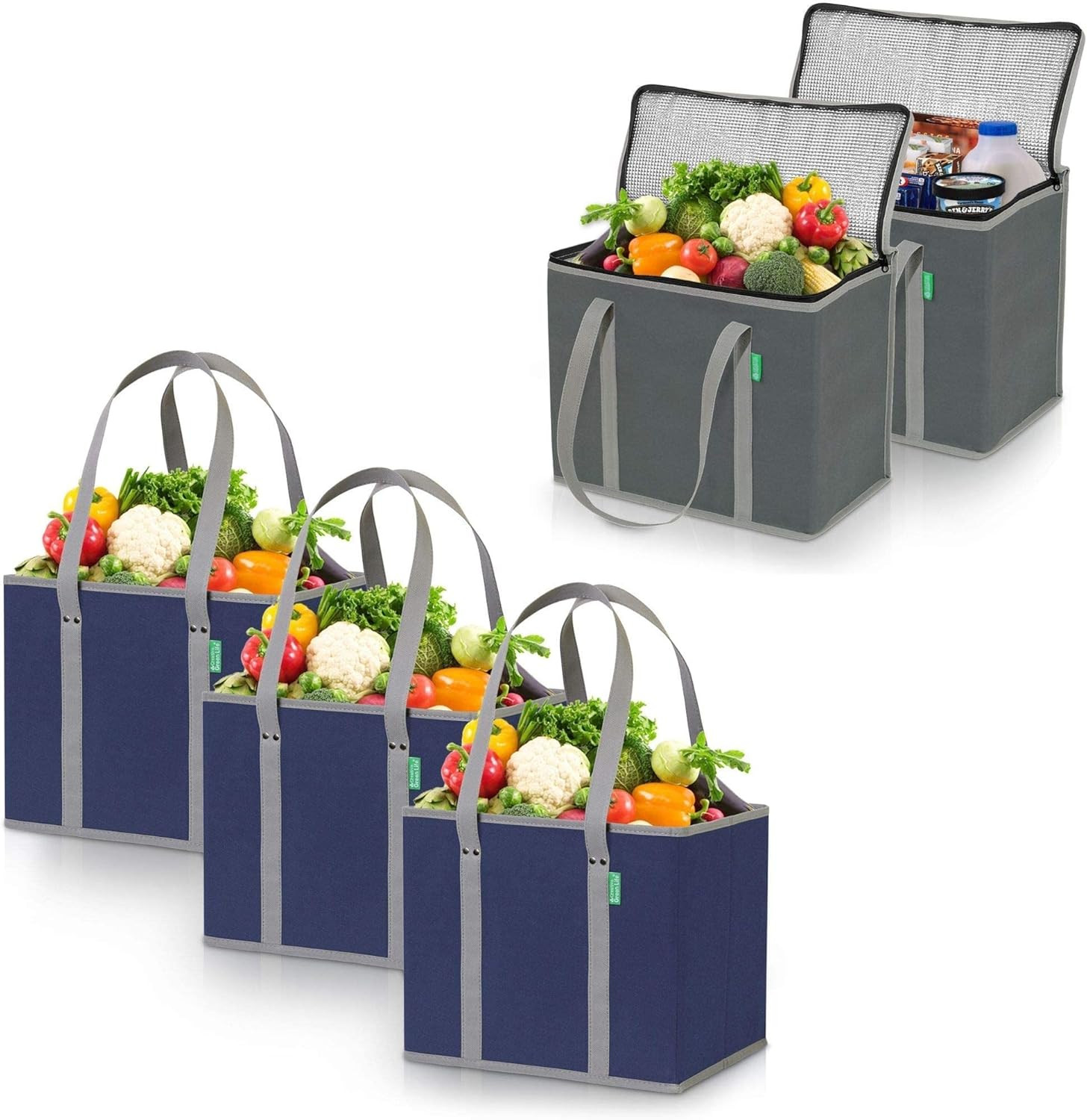 Ultimate Shopping Bag 5-Pack – Reusable Grocery Box Bags (3) – Insulated Grocery