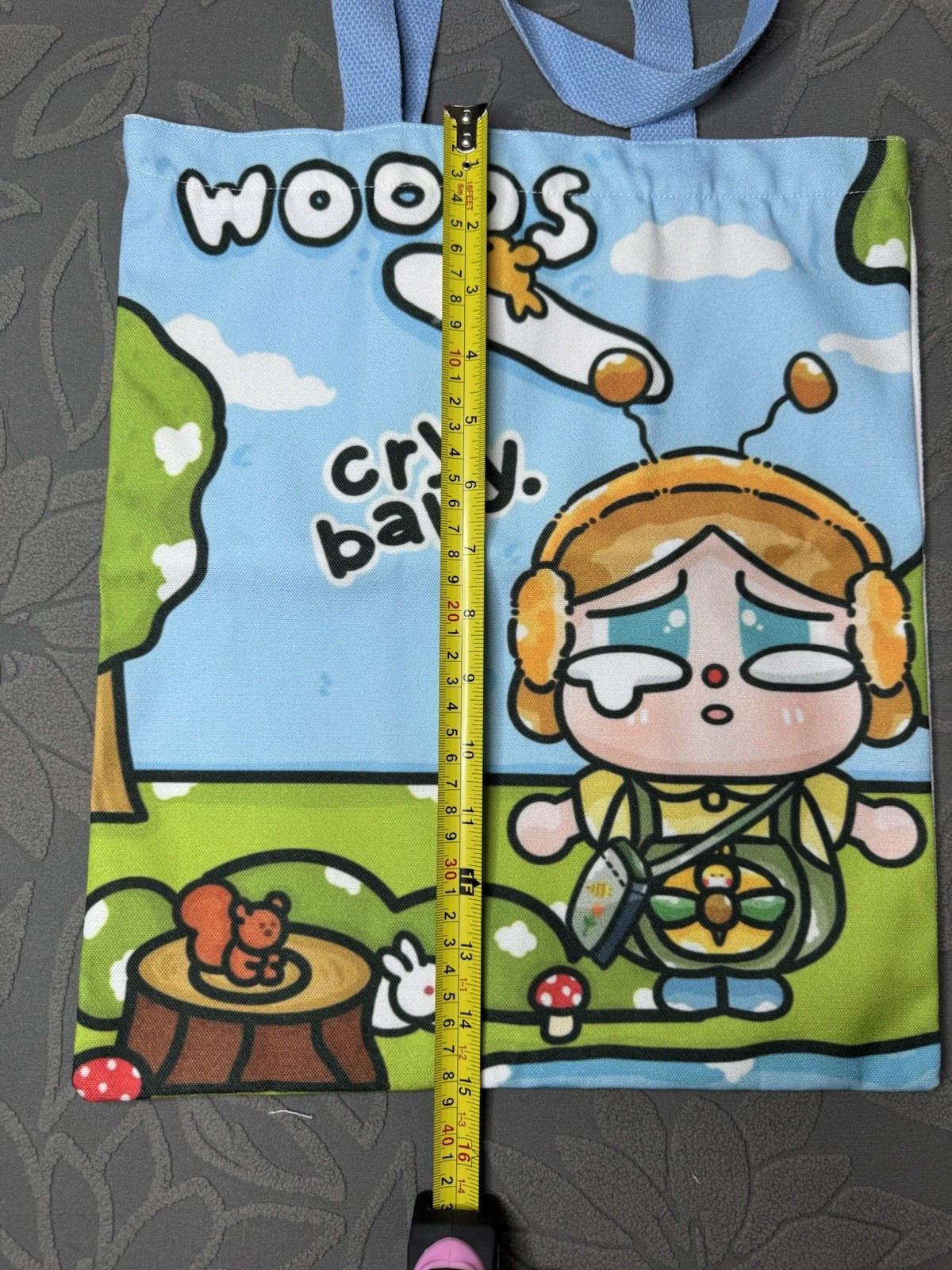 Cry Baby Cartoon Foldable Canvas Reusable Shopping Bag Zippered Inner Pocket
