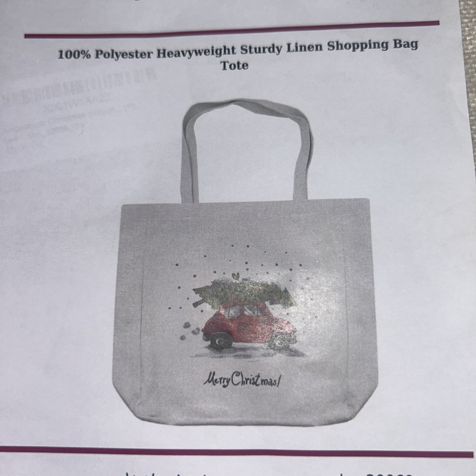 Little Red Car With Tree Heavyweight Sturdy Linen Shopping Bag Tote NIB Holiday