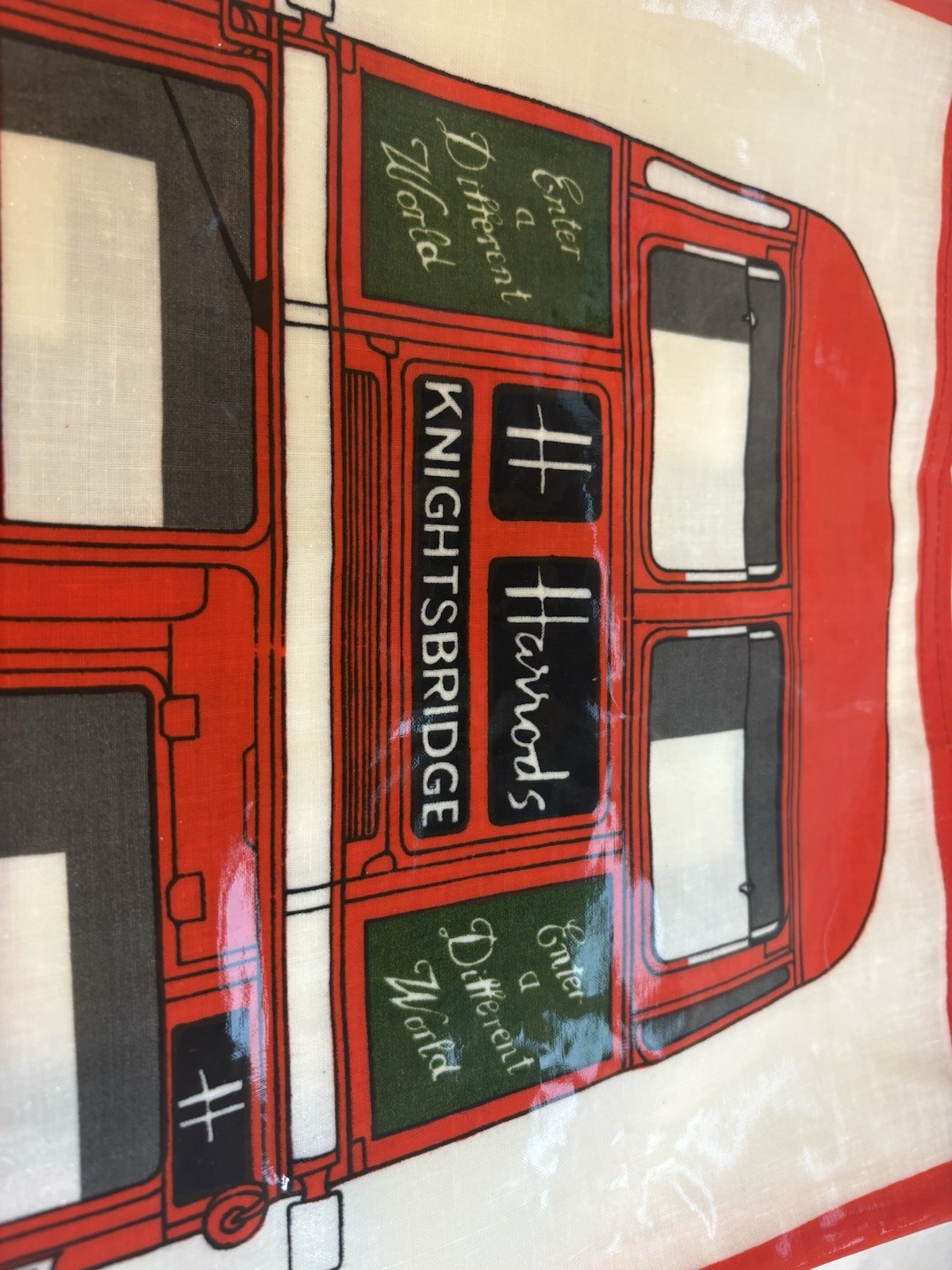 Vintage Harrods PVC Tote Bag Red Double Decker Bus 18.5 x 15 London Made In UK