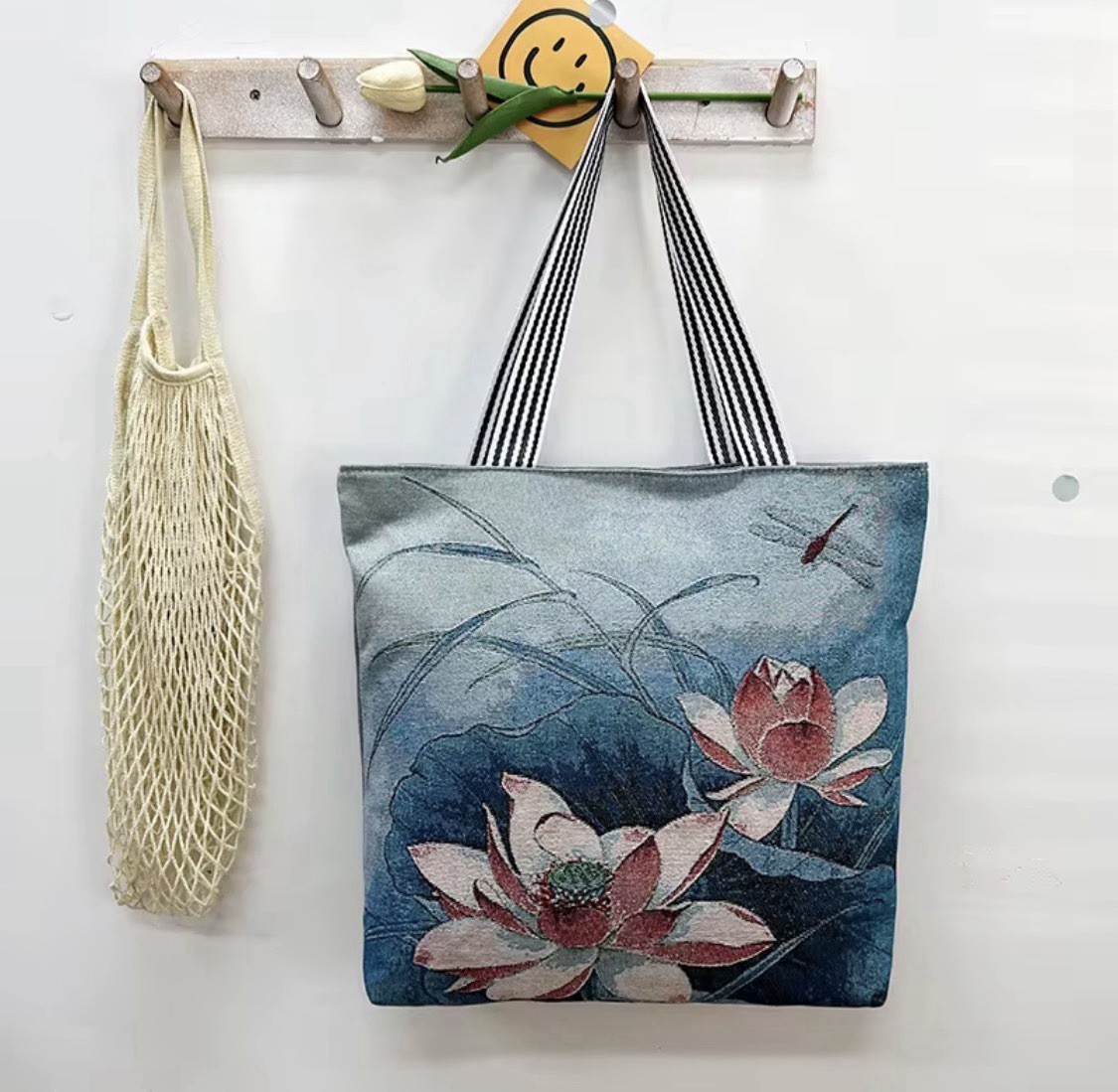 Canvas Floral Lotus & Dragonfly Print, Large