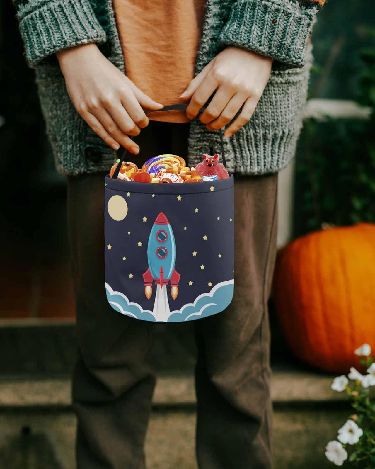 1 Piece Halloween Trick or Treat Candy Bags,Outer Exploration Rocket Spaceshi…