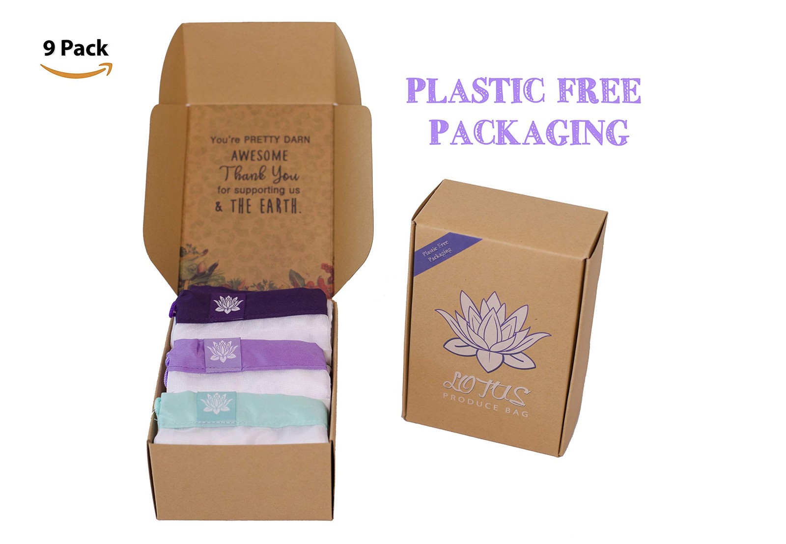 Lotus Reusable Produce Bags Mesh (9 Pack) – Premium 9 Pack, White