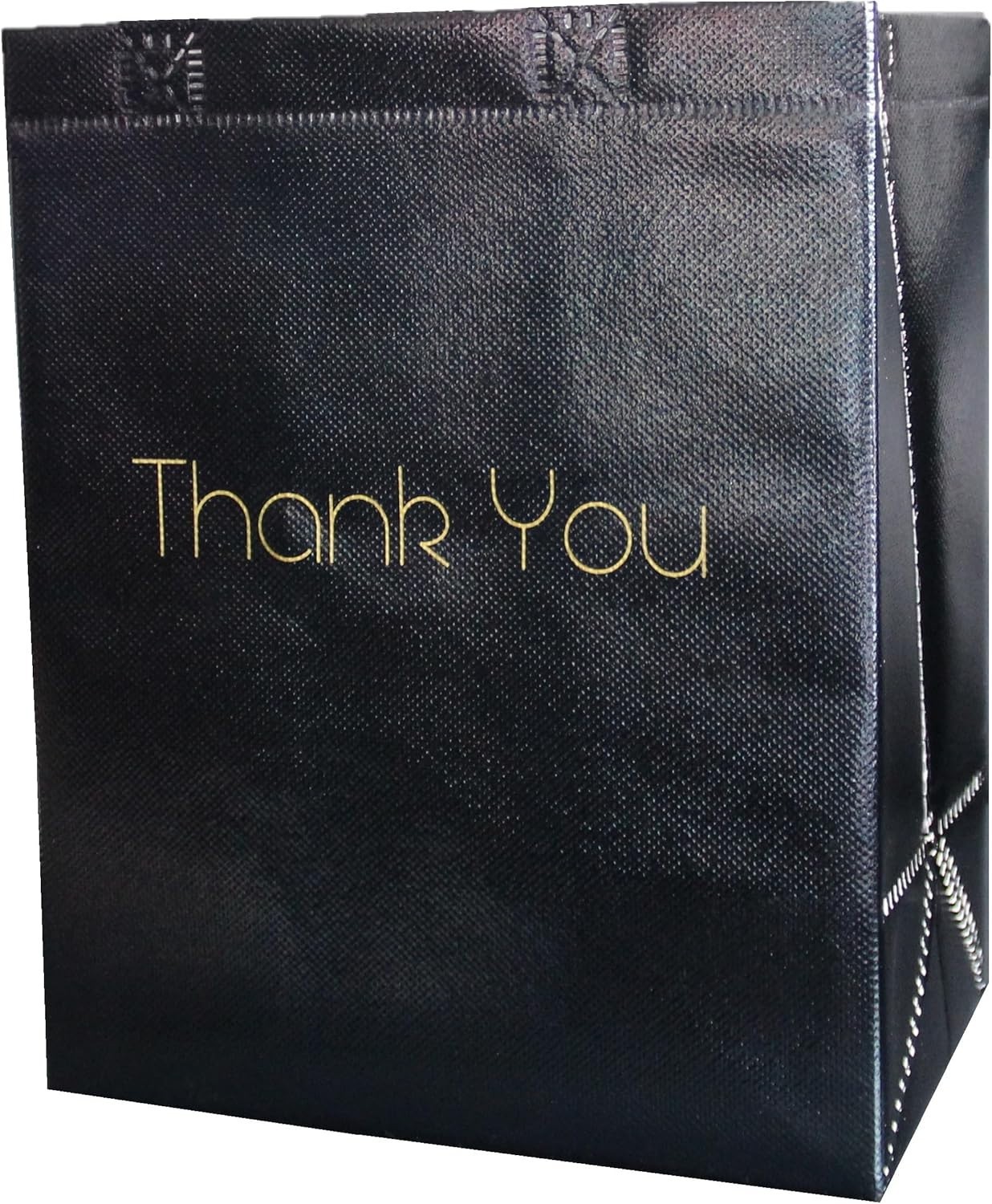 Reusable Modern Thank You Bags 8x5x10 Medium Glossy Black Eco Friendly Sturdy
