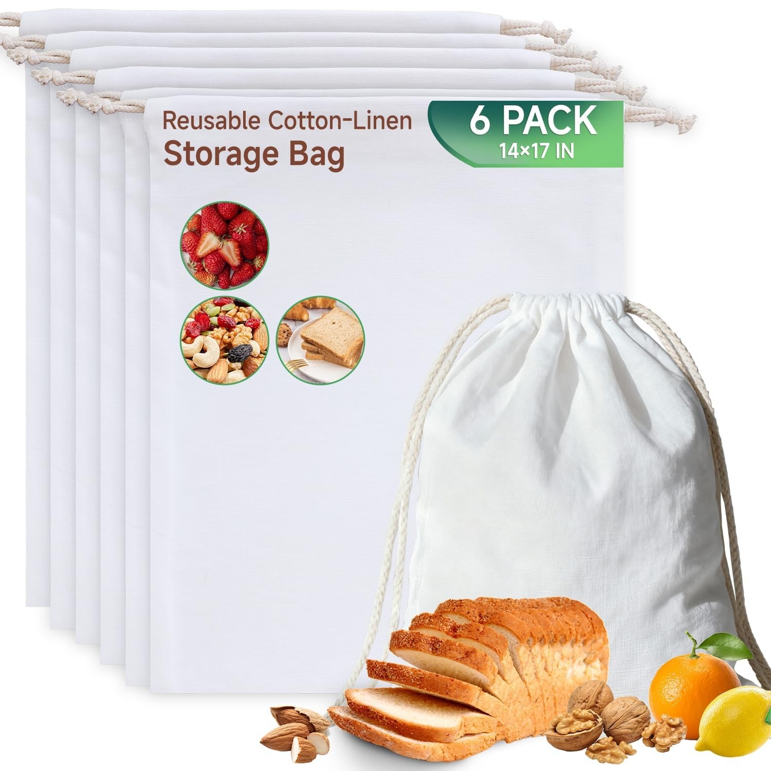 Simple&Opulence 6-Pack 14” x 17” Linen Cotton XL-14” x 17”(6-Pack ), White