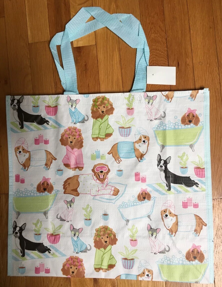 HomeGoods Large Shopping Tote Bag Mixed DOGS@The SPA~Salon~Reusable Eco-Friendly