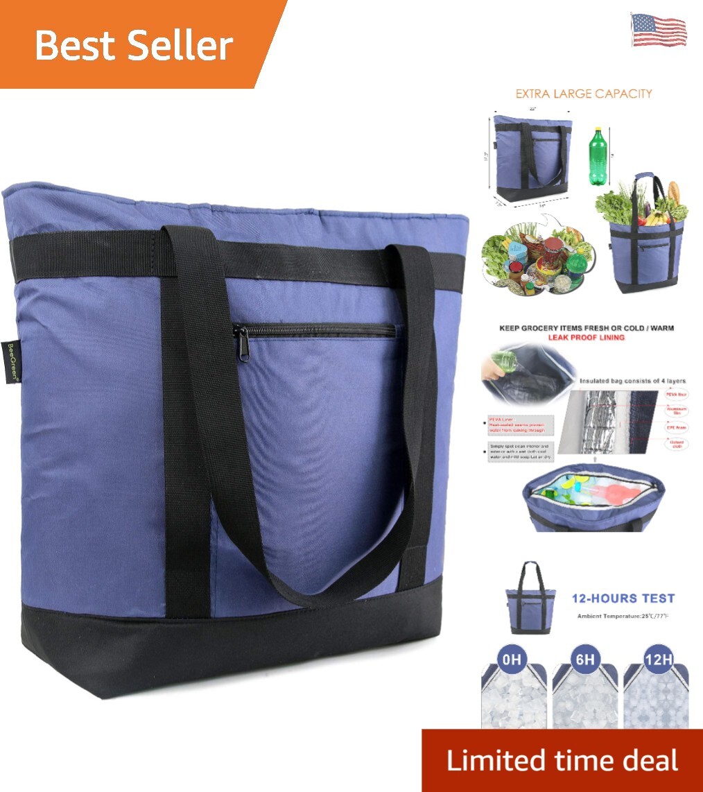 Extra-Large Oversized Insulated Grocery Bags – Adjustable Straps – Thermal