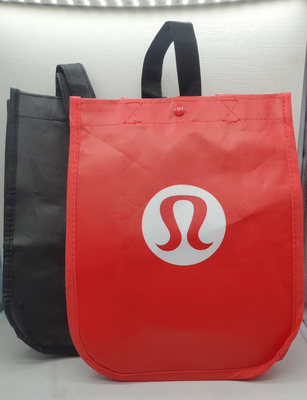 Lot of 2 Lululemon Small Reusable Shopping Tote Bag Red Black ~ Used
