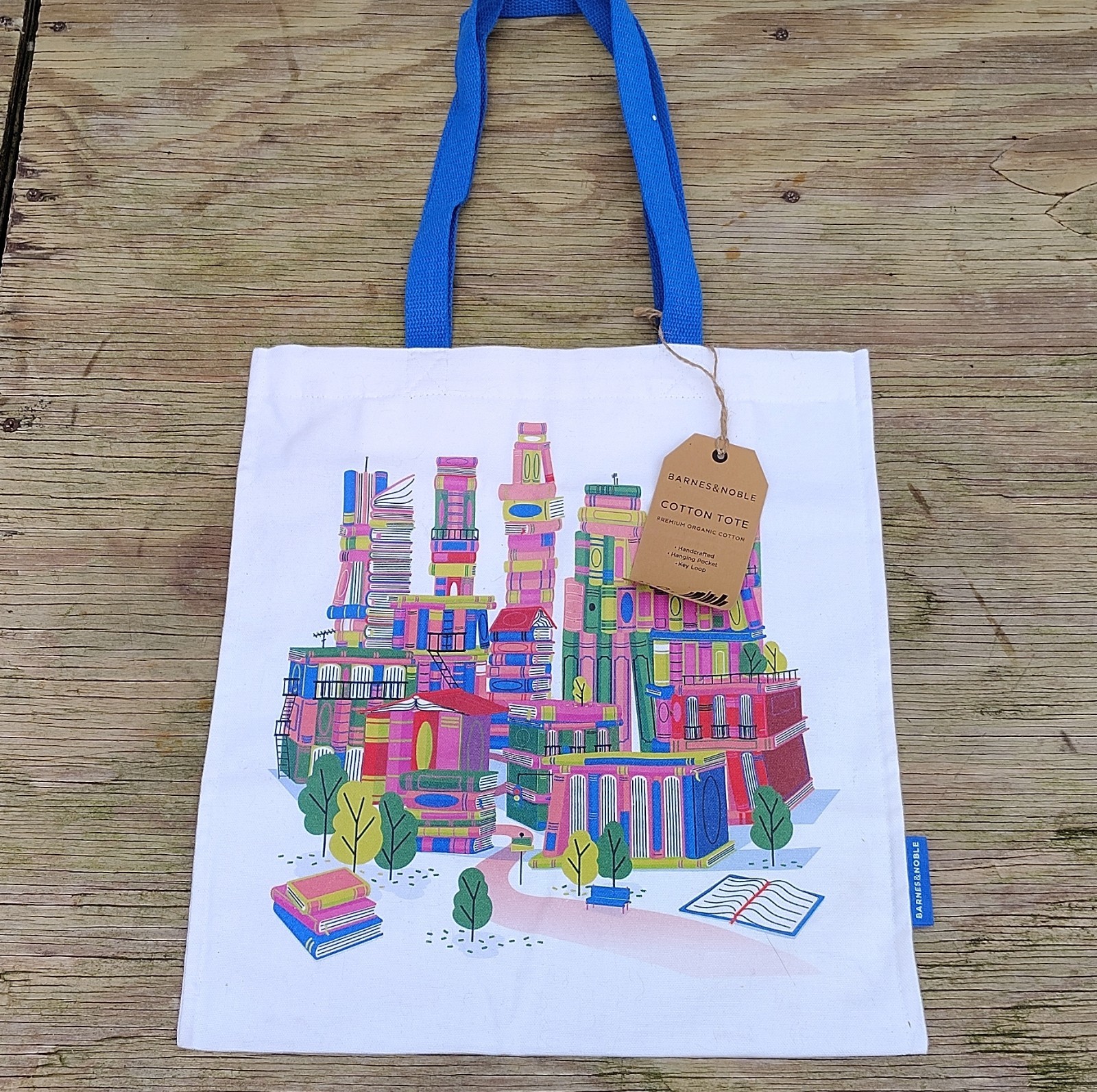 Barnes & Noble Cotton Tote Handcrafted Hanging Pocket Key Loop Multicolor