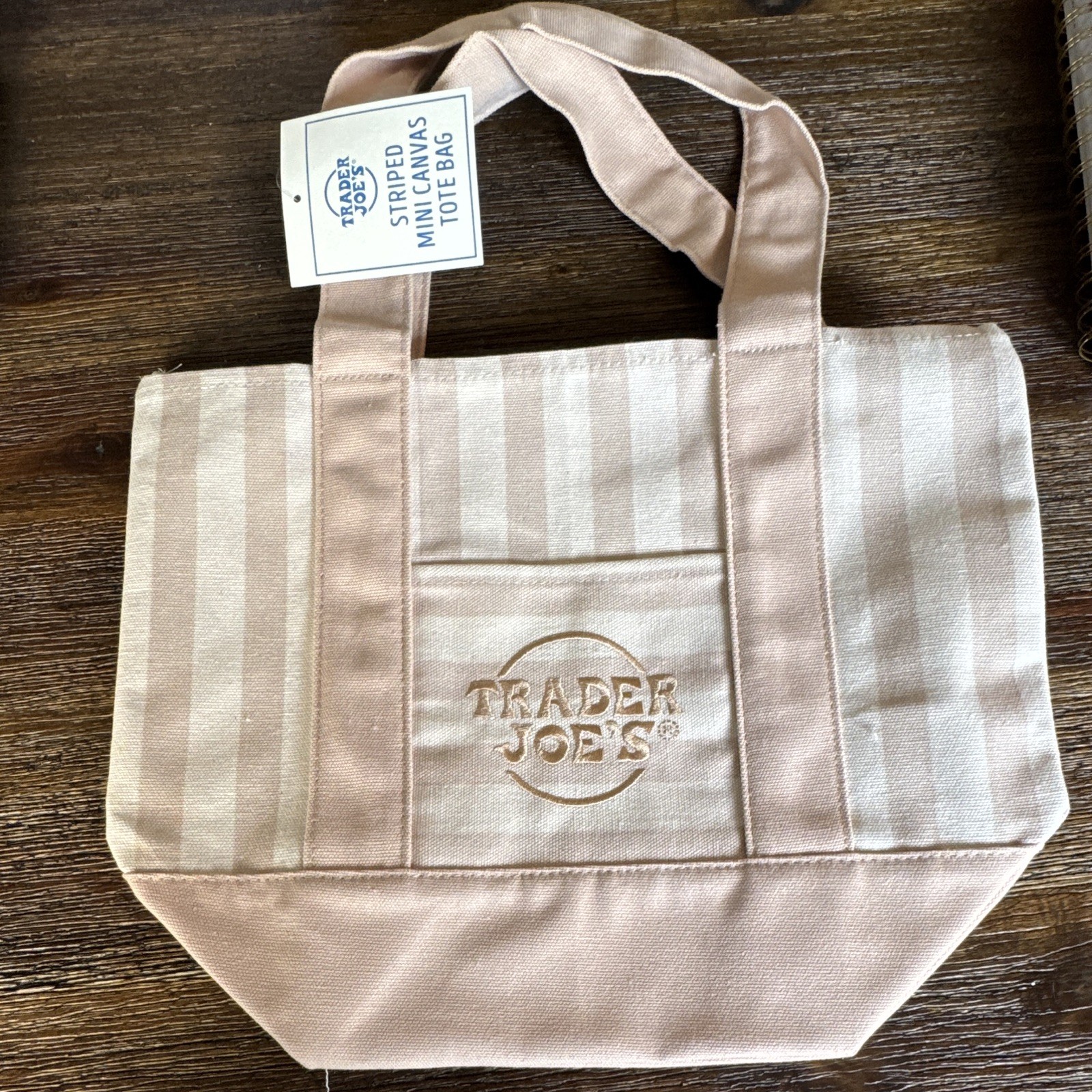 Trader Joe’s Striped Mini Canvas Tote Bag Small Beige Cotton Blend 13x10x6