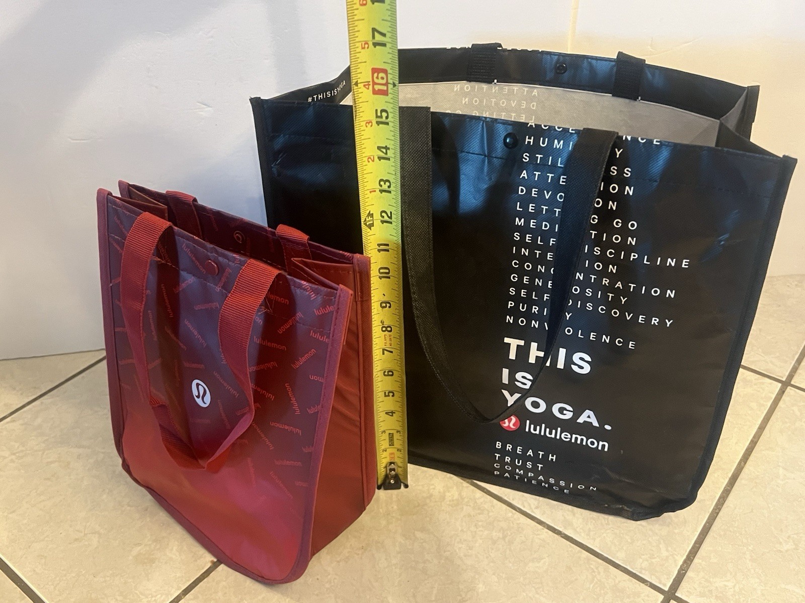 2 Lululemon Bag Snap button Closure Reusable Tote Shopping Bag Large and Small