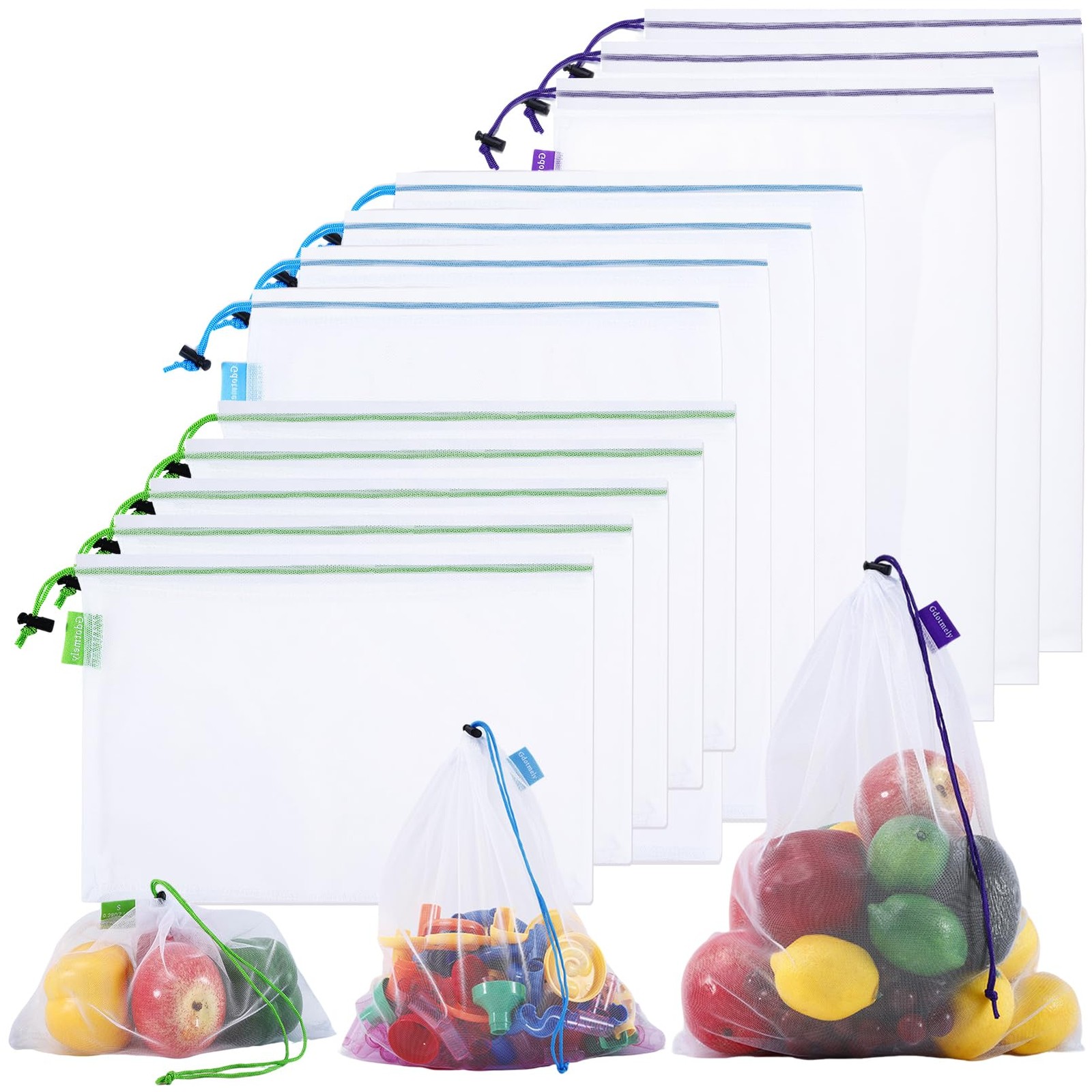 12 Pack Reusable Produce Bags, Barcode Scanable See Through Mesh Bags, Heavy …