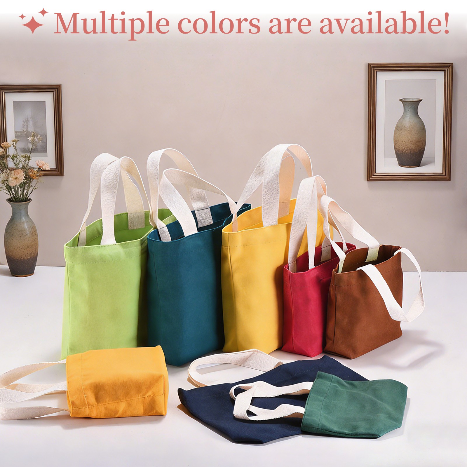 Small Canvas Tote Bag for Women, 11 x 2 x 7″ Canvas Bags, White