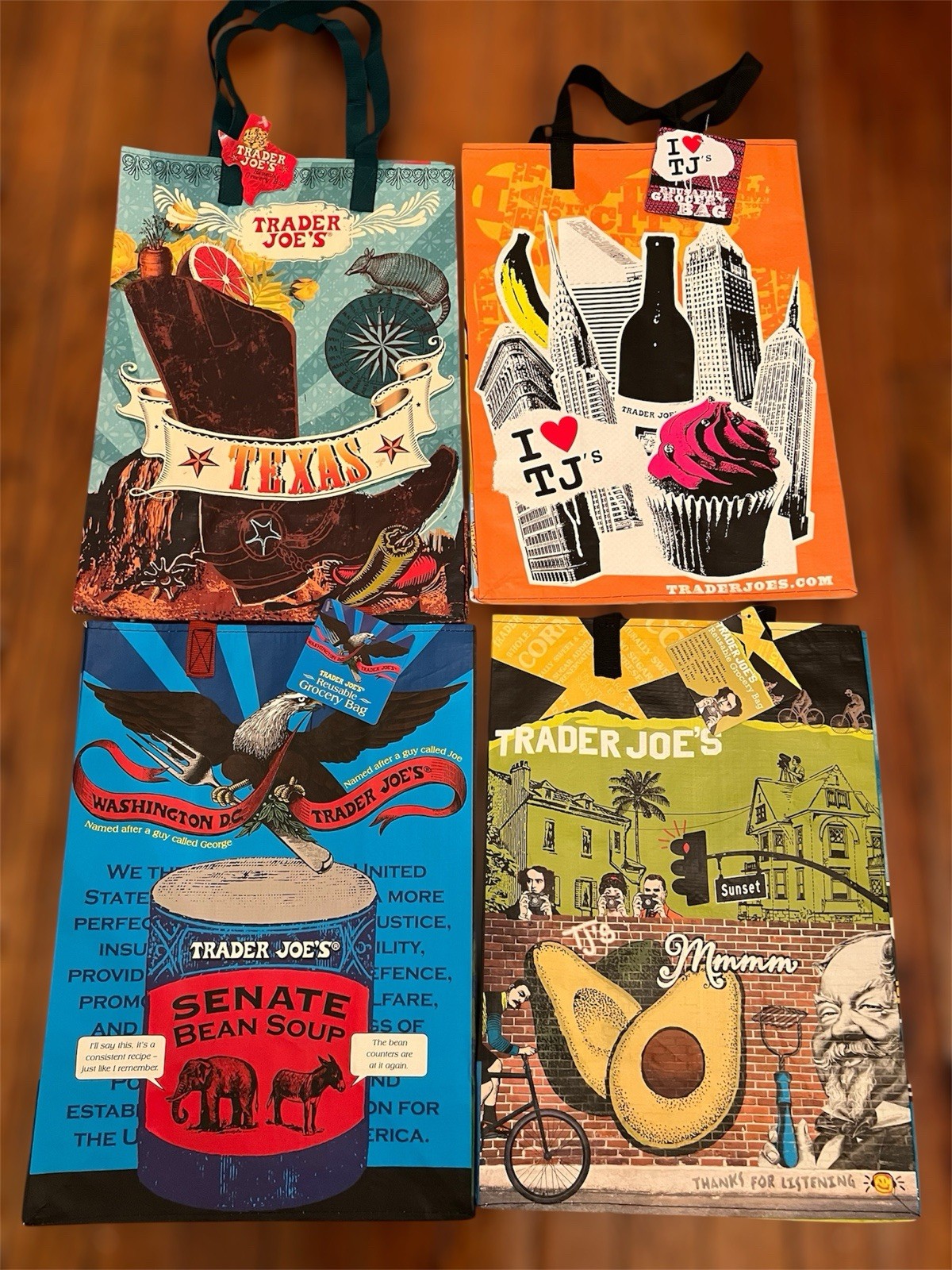 NWT Trader Joe’s Reusable Regional Bags Lot (4) regions