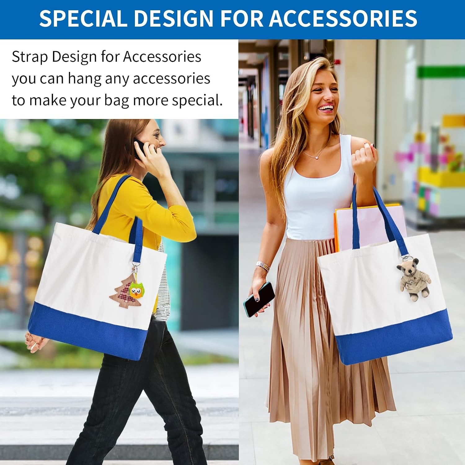1 Pack Canvas Tote Bag with Zipper, Blank Reusable Grocery Bags, Widened Washabl