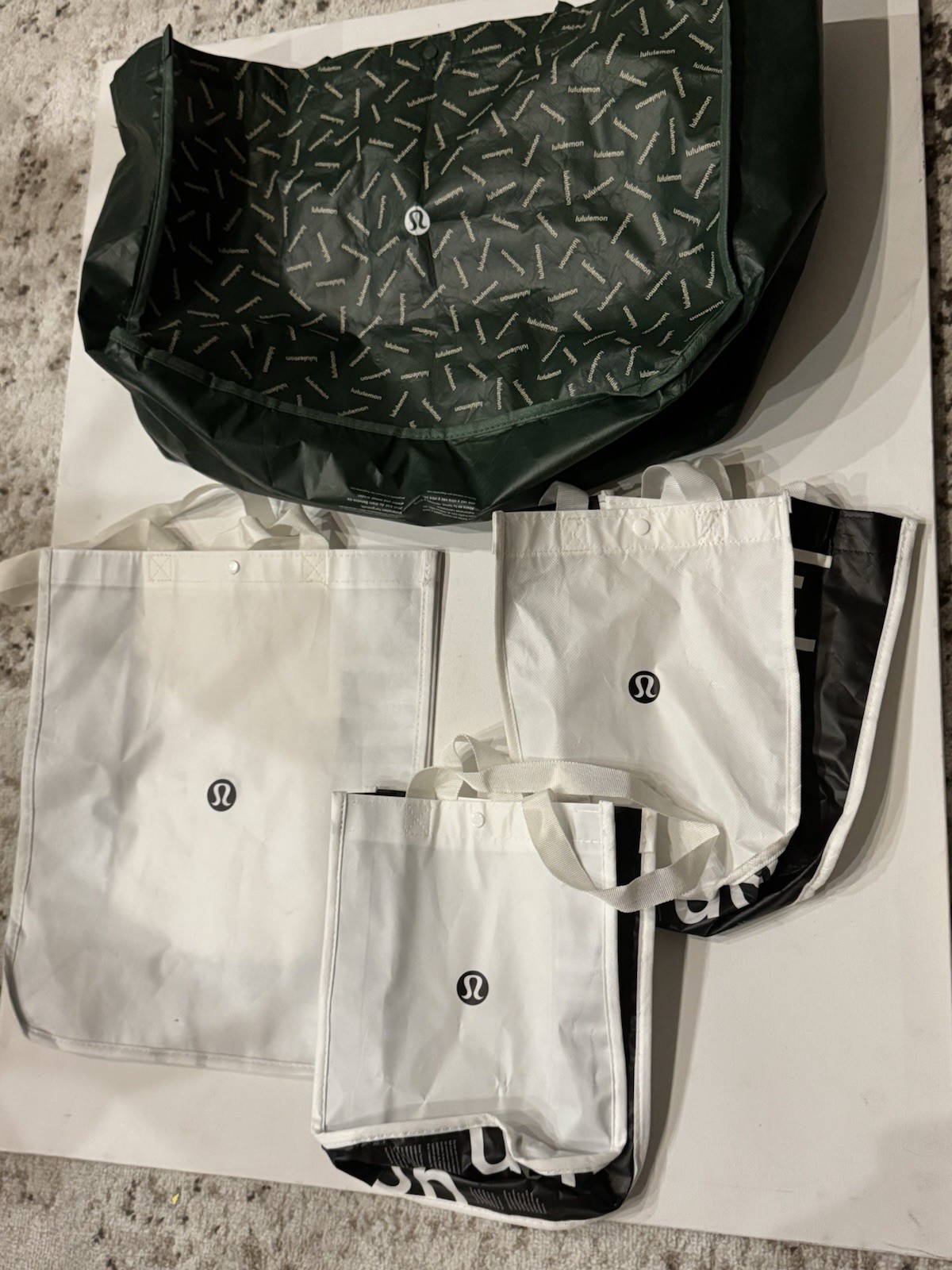 4 LULULEMON Reusable Shopping Bags with Snap Closure One Large, Medium and Small