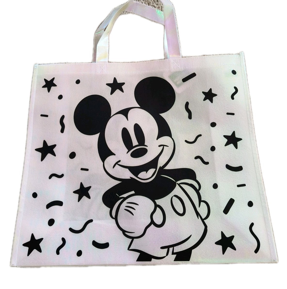 Mickey Mouse Reusable White Iridescent Jumbo Shopping Gift Bag Handled NWOT!