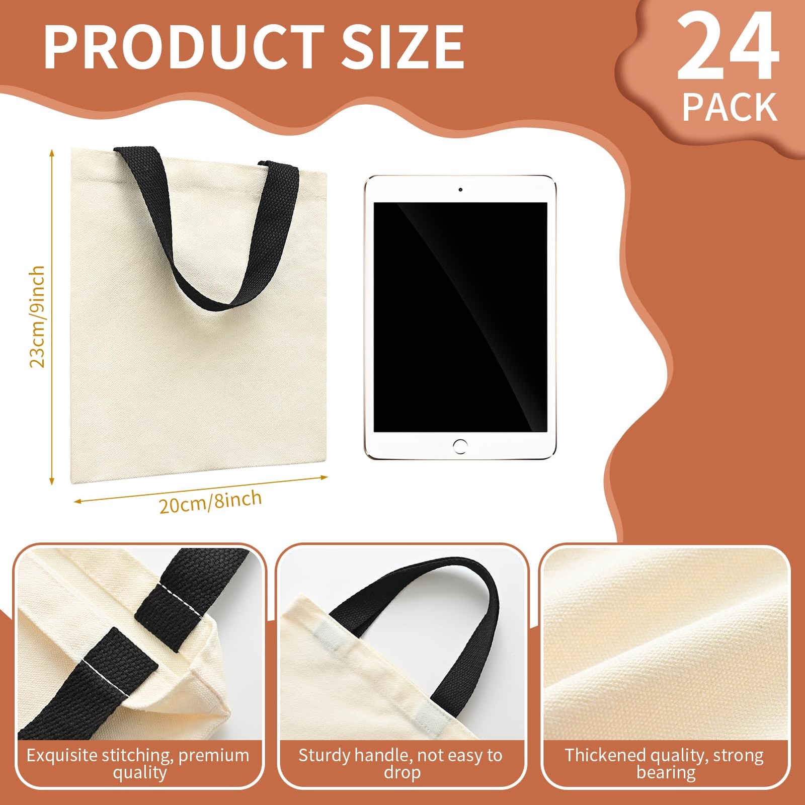 TAOZIM Sublimation Mini Tote Bags, 24Pcs Blank Canvas Tote Bags Bulk 9 x 8 Inch