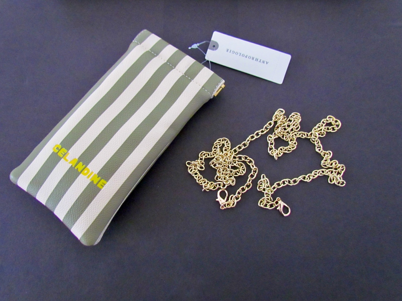 NEW Anthropologie Celandine Tote Bag & Sunglass Case Green Stripe NWT