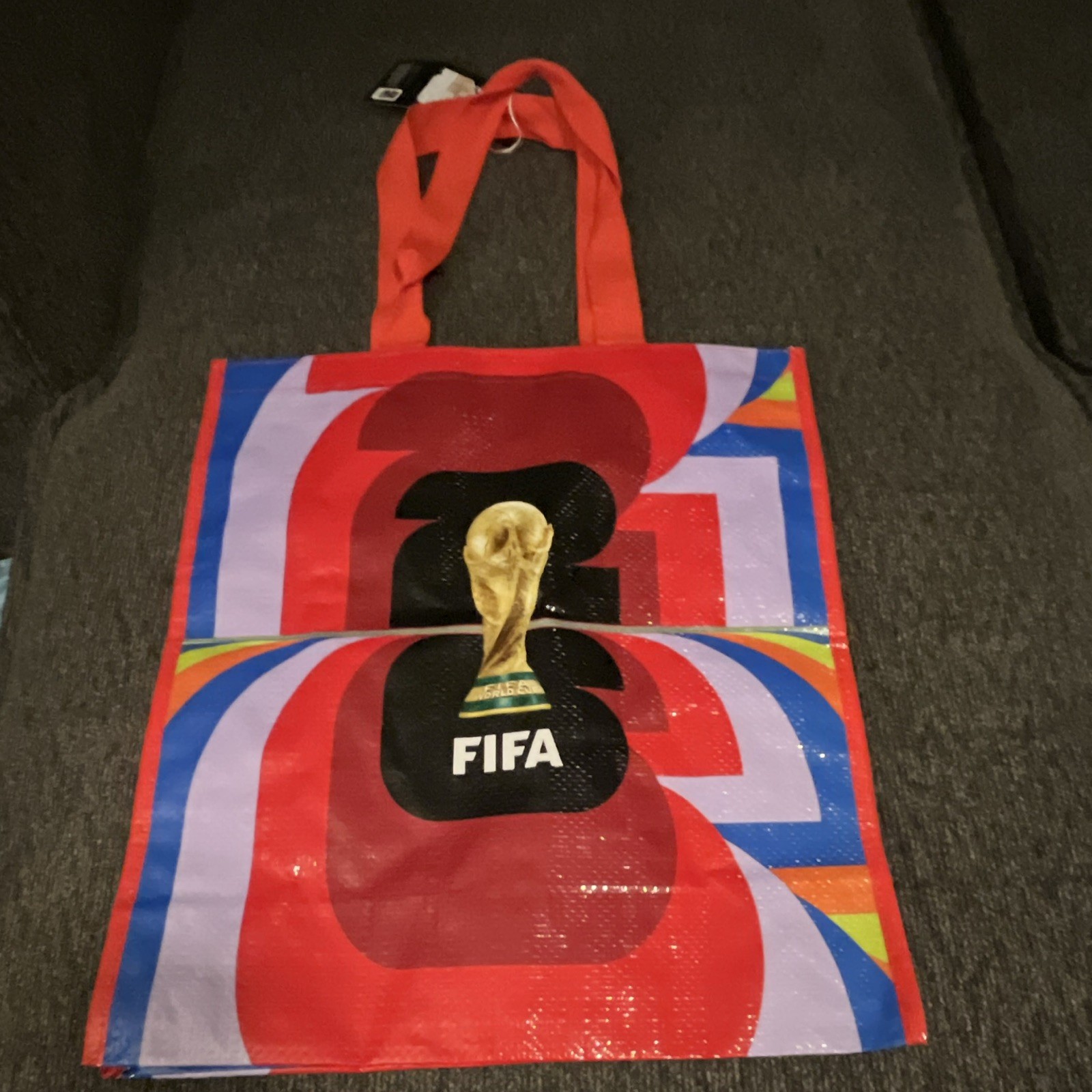 FIFA Reusable Shopping Tote Bag Multicolor Red Handles Graphic Design