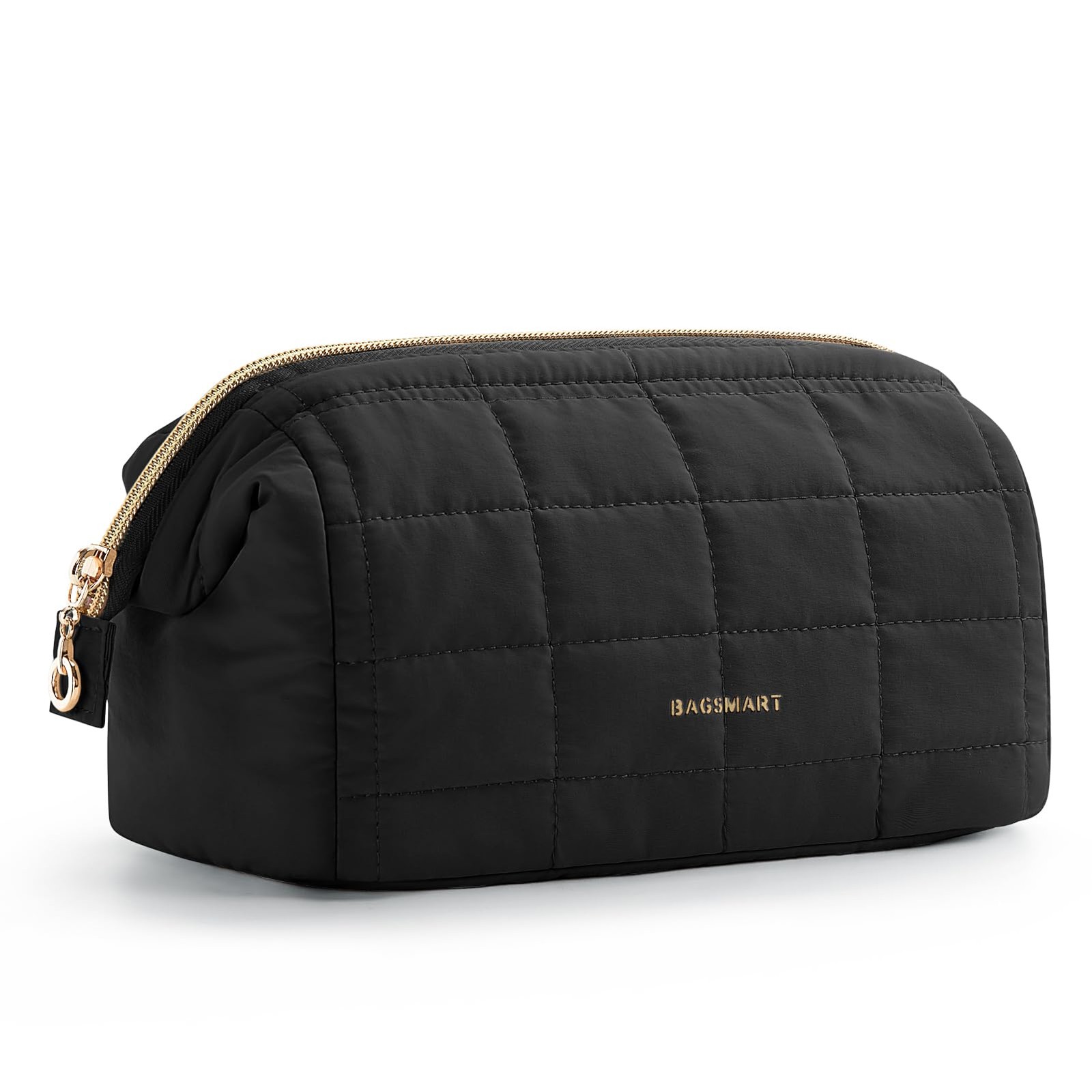BAGSMART Makeup Bag Travel Toiletry Bag, Puffy Padded Make A-Solid, 02-Black