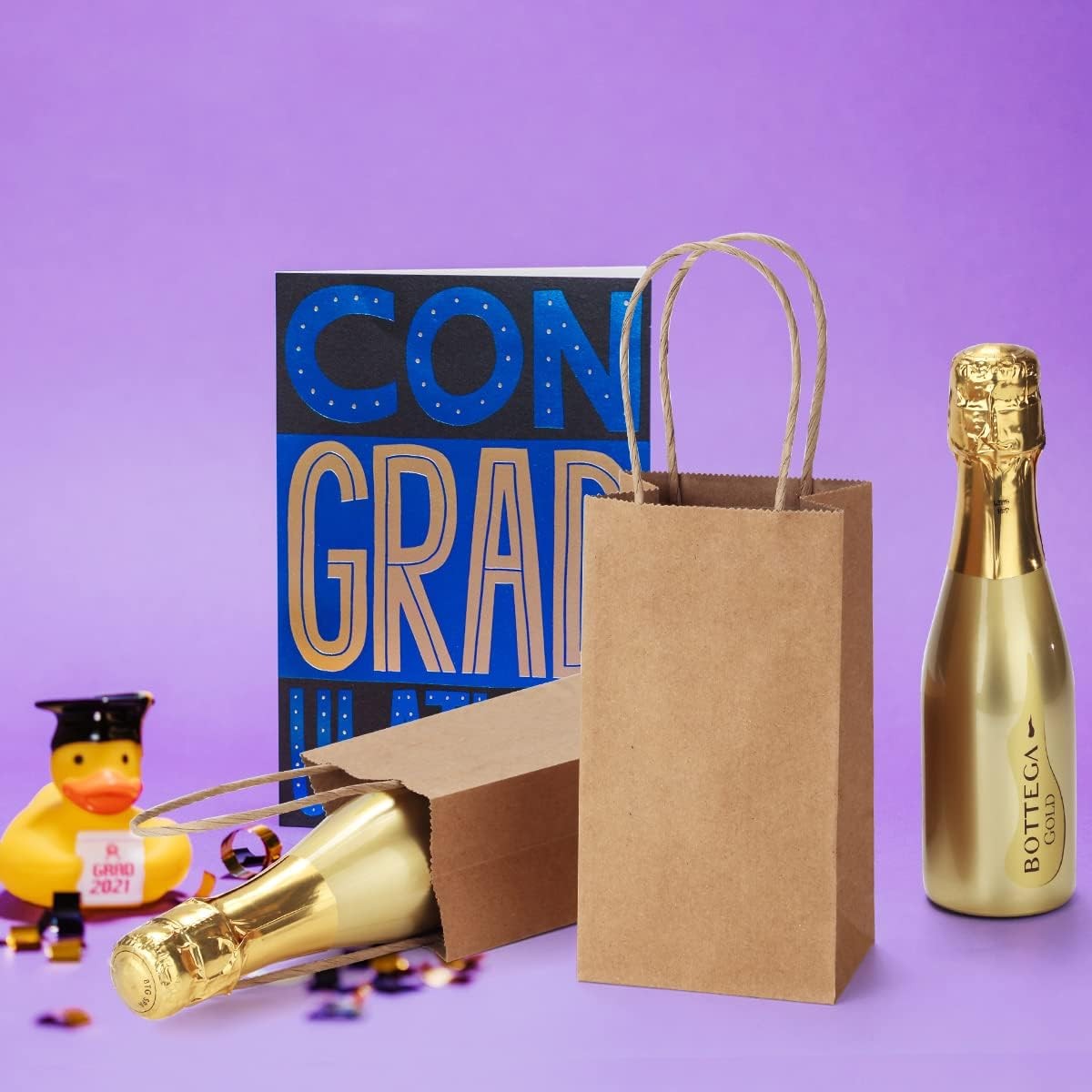 50 Pack 3.5×2.4×6.7 Inches Small Kraft Paper Bags with Handles Bulk Mini Party