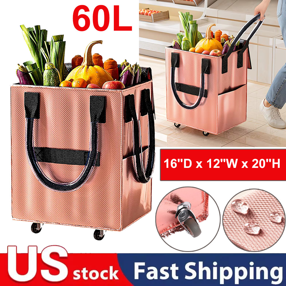 Medium Reusable Grocery Bag on Wheels Heavy Duty Rolling Shopping Tote w/ Handle