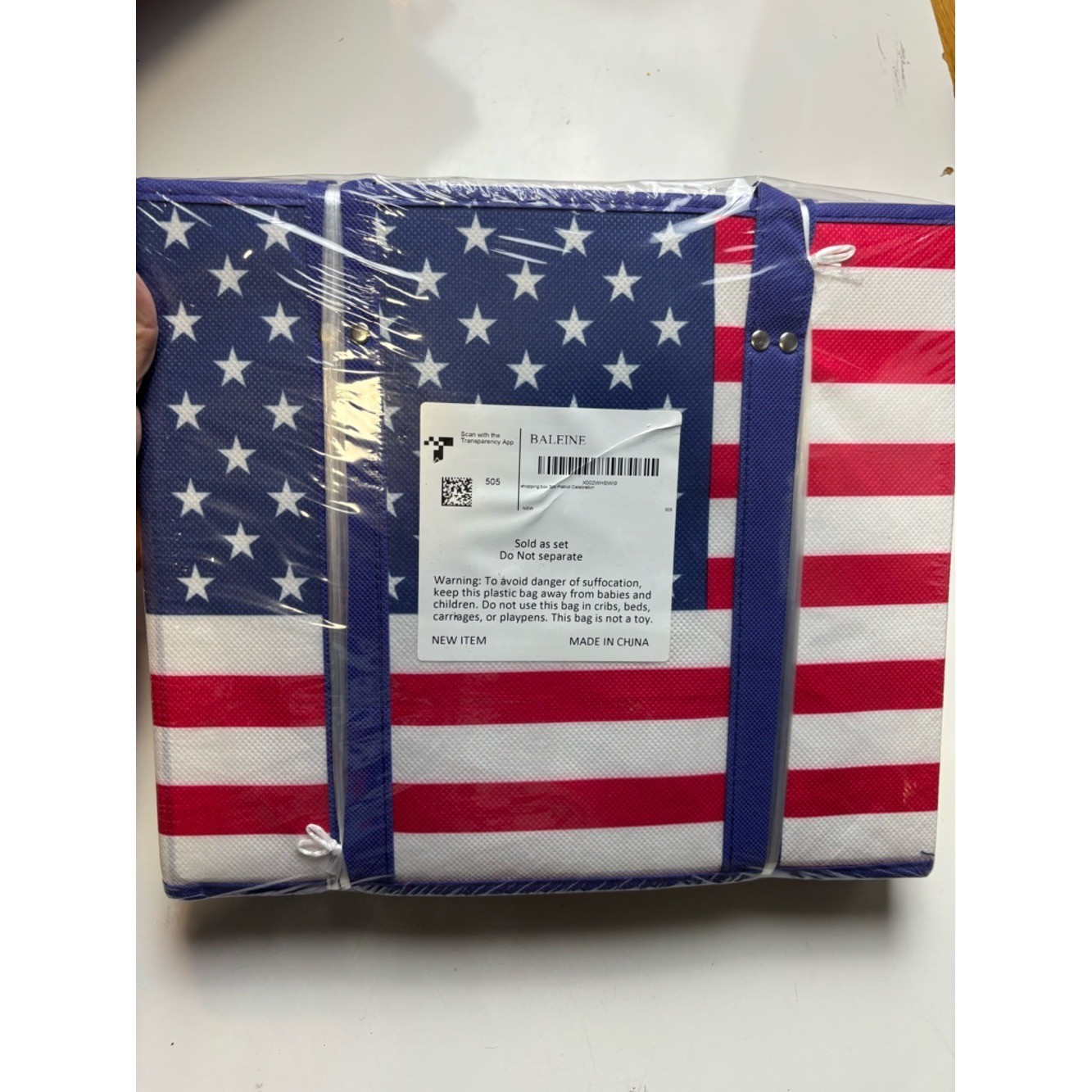 BALEINE 3PK Reusable Grocery Bag – American Flag Blue/White/Red