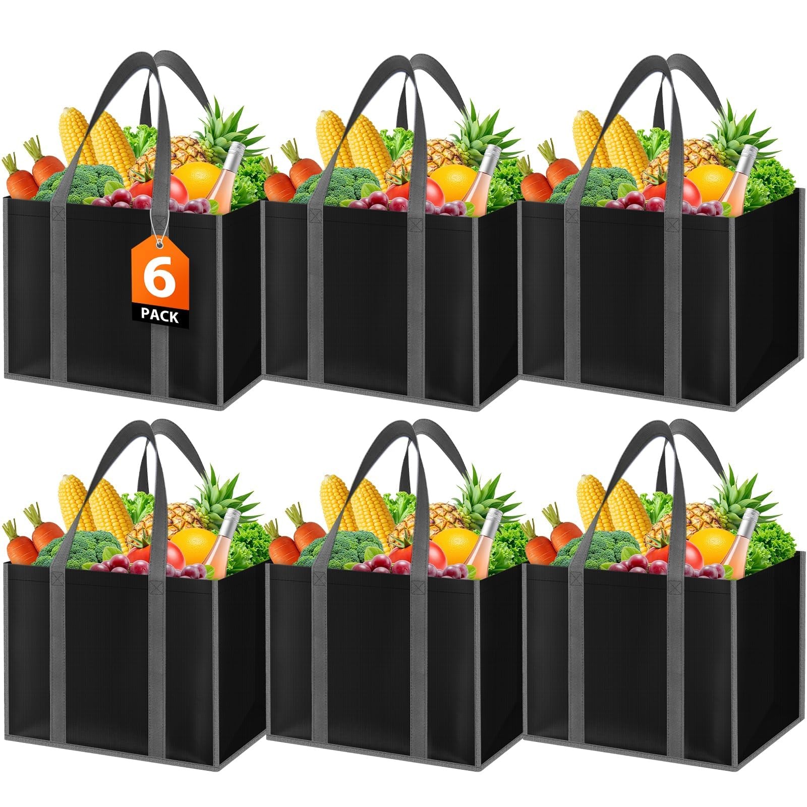 Reusable Grocery Bags with Long Handles [6 Pack] – Multipurpose Large Shoppin…