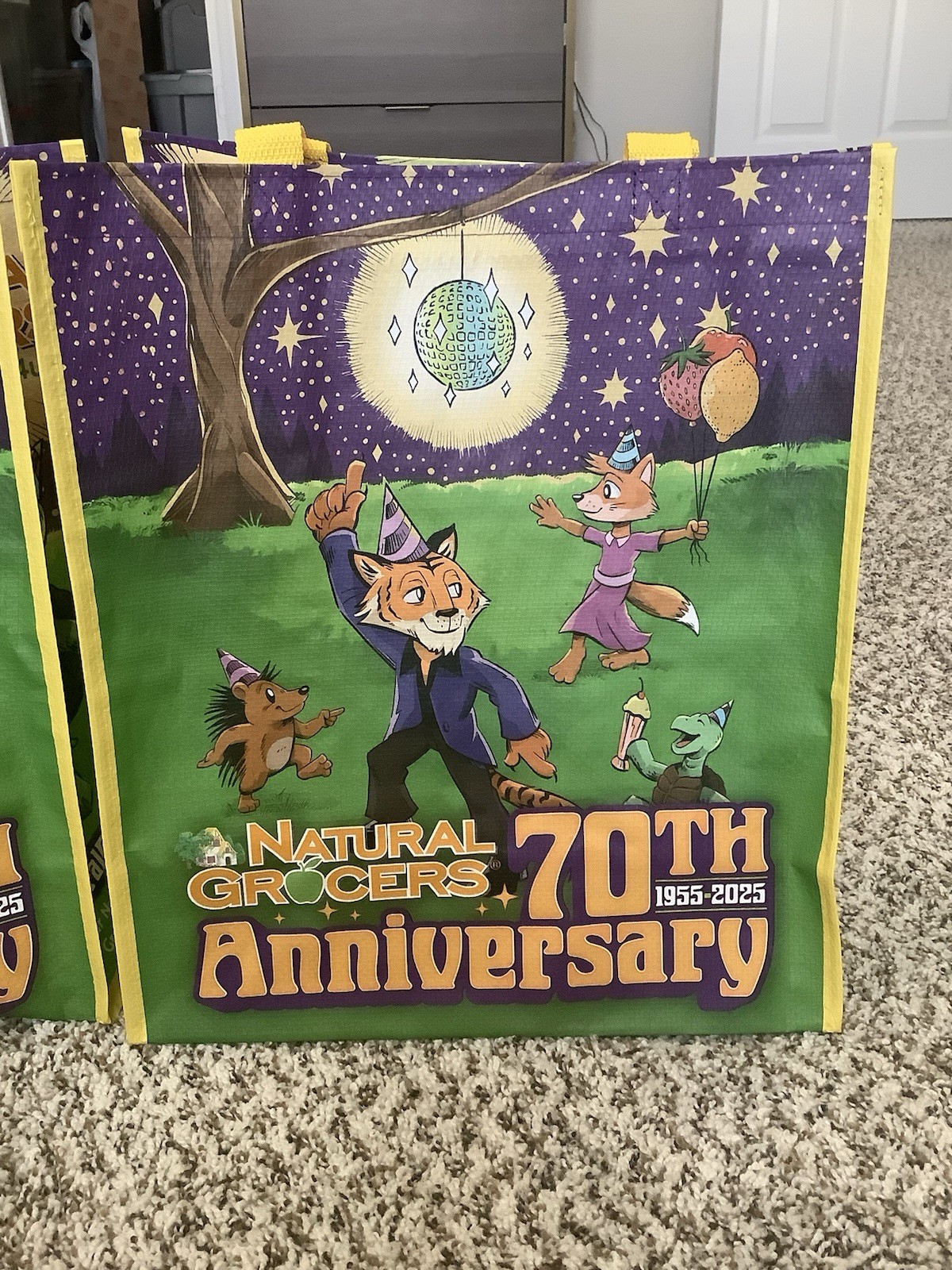 Lot Of 2 ~ 70th Anniversary Natural Grocers Bag Reusable Shopping Tote Hevy Duty