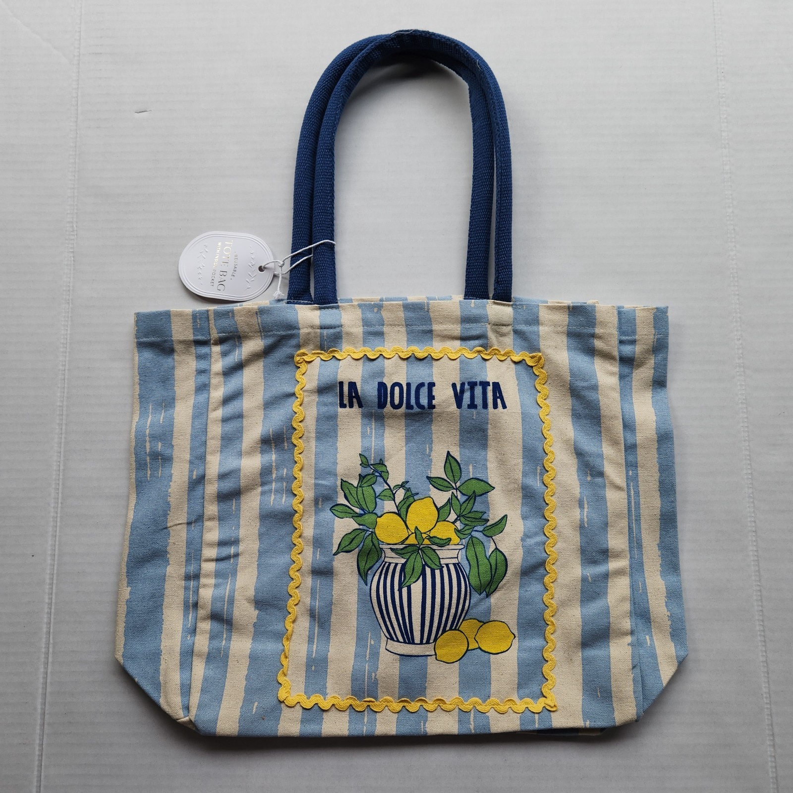 Eccolo Reusable Tote Bag with Inside Pocket – La Dolce Vita – 18″ x 14″ x 5″