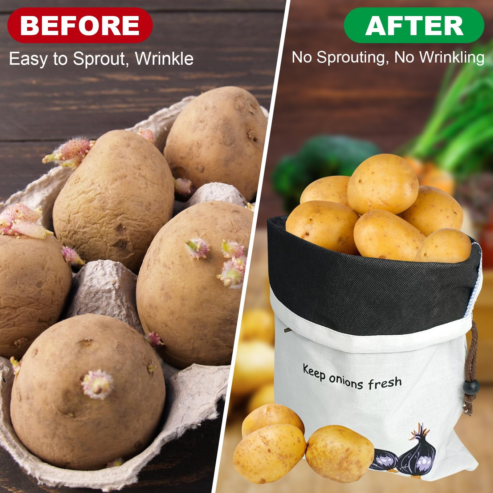 Potato & Onion Sprout-Free Vegetable Storage Bags – White One Size, Red