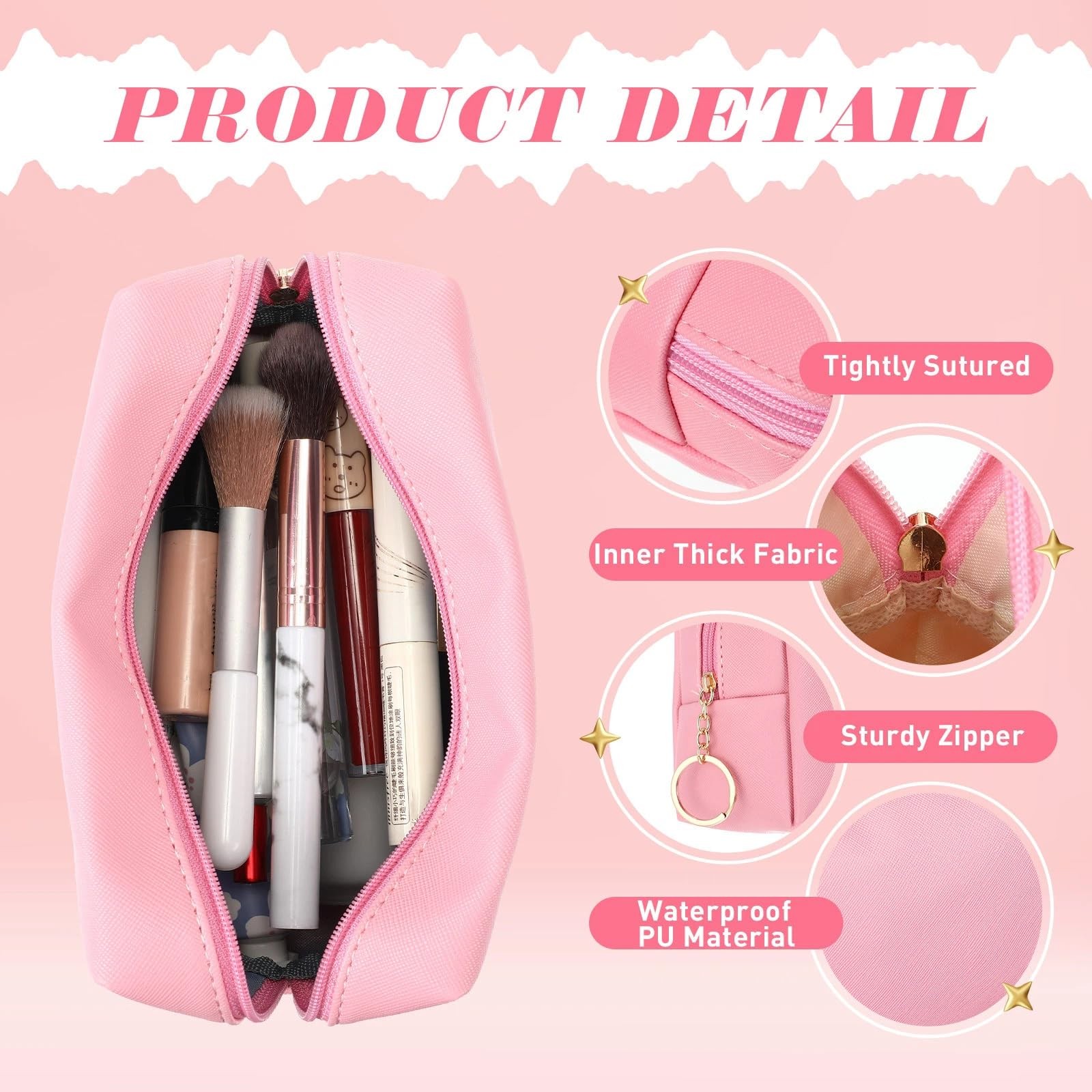 24 Pcs Preppy Makeup Bag PU Leather Cosmetic Bag Bulk Makeup Plain Pouch Waterpr