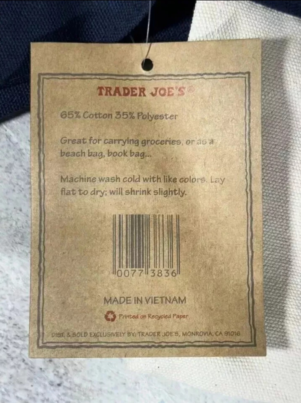 Trader Joe’s Bag Canvas Reusable Heavy Cotton Basic Style Shopping Navy Large