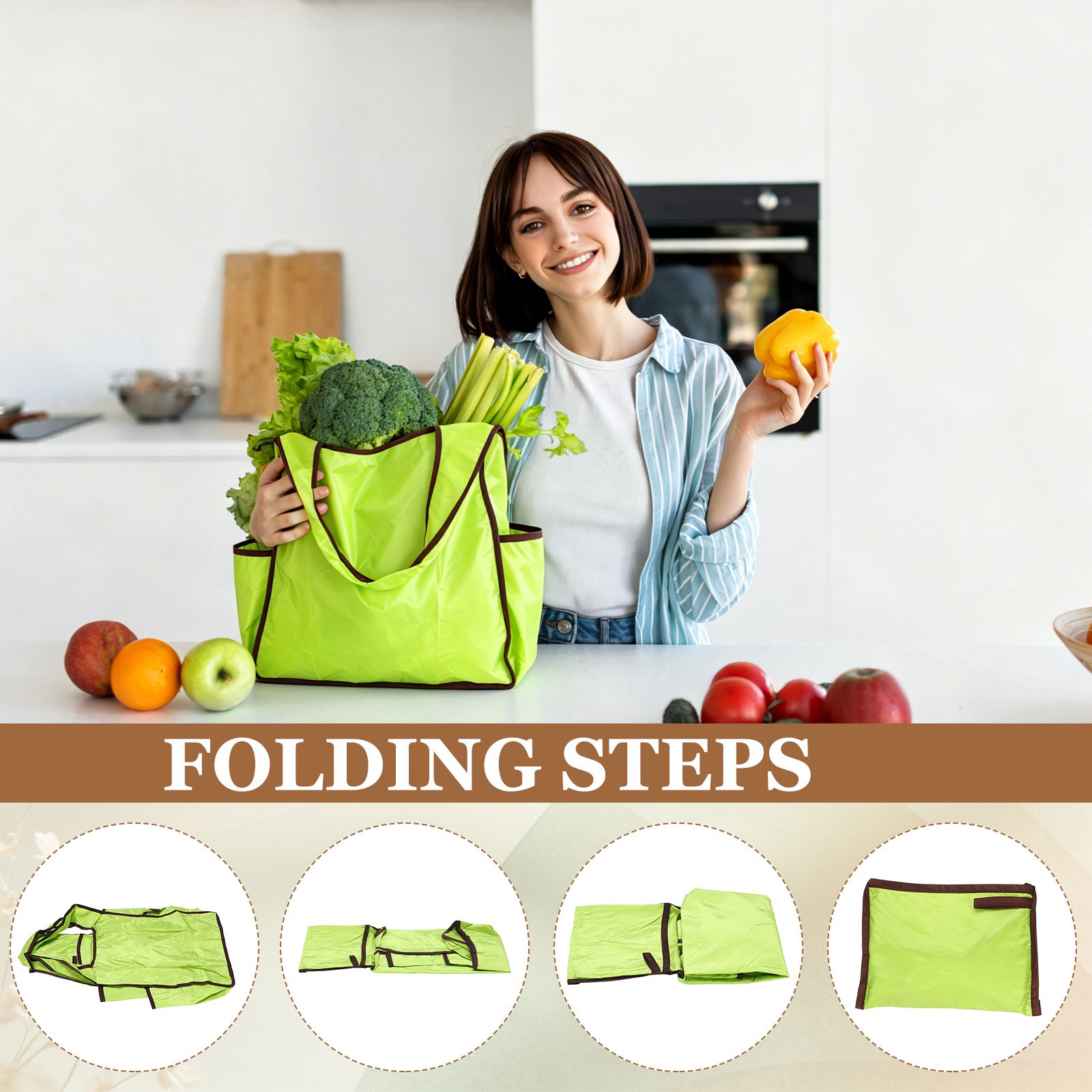Washable Shopping Totes with Handles, Grocery Bags, Light Blue