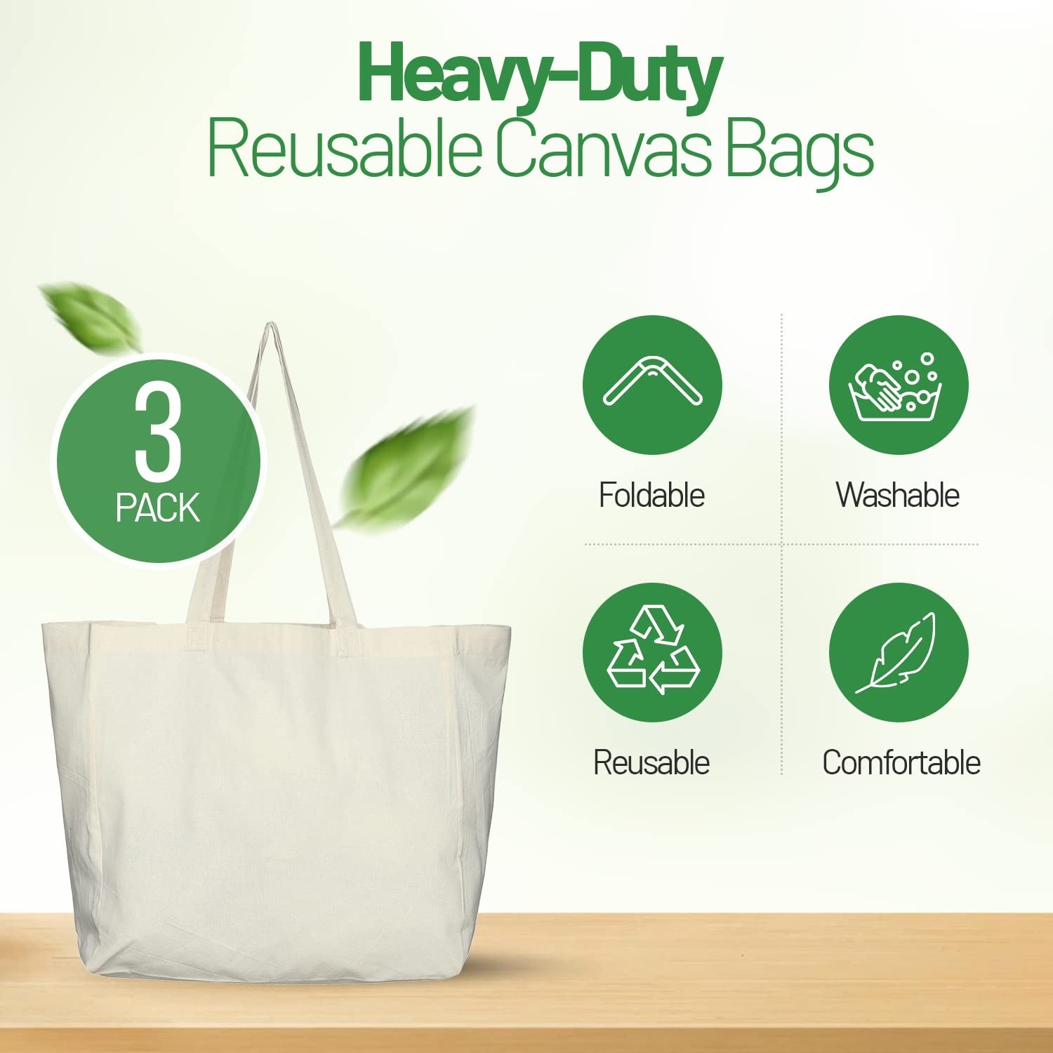 3 Pack Canvas Reusable Grocery Bags – Cotton Canvas Grocery Bag Cloth Shoppin…