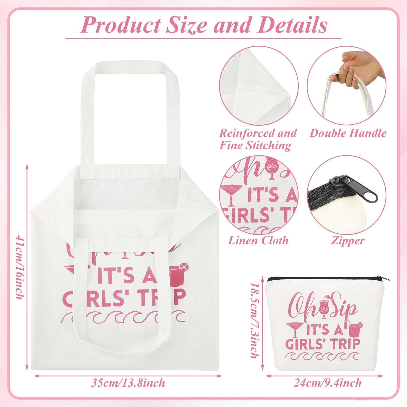Clysee 8 Pcs Girls Trip Gift Bags Two Sizes, White, Blue, Pink, Green, Orange