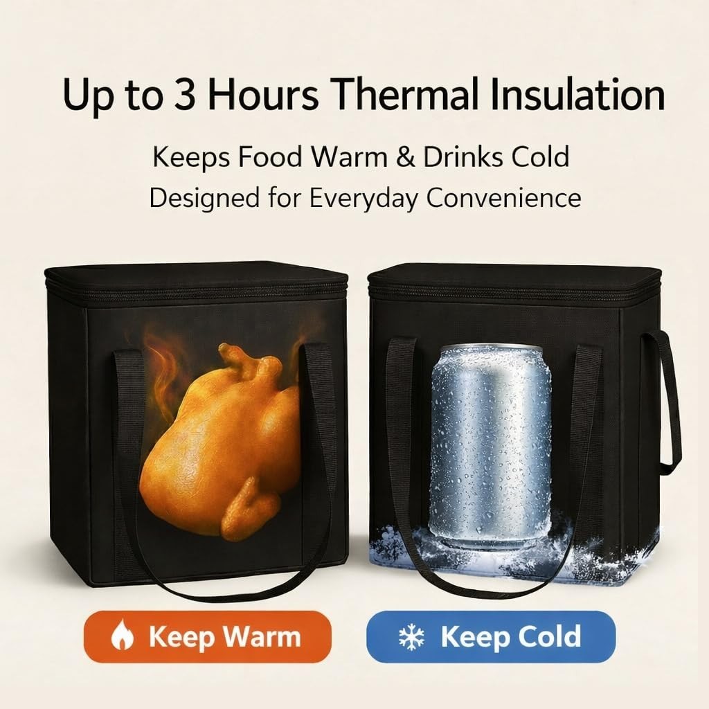 2-Pack, XL-Large Insulated Grocery Shopping Bags, Black, Reusable Bag,Thermal…