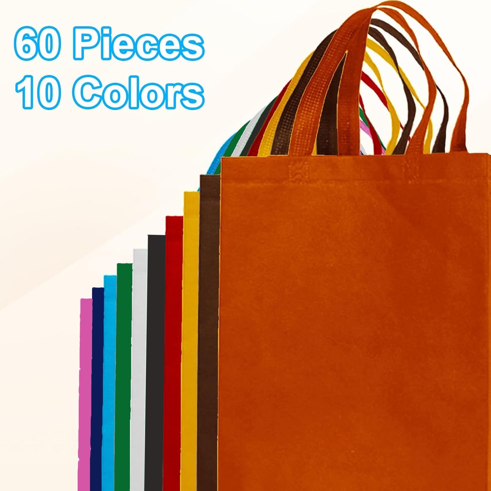 60 Pack Non Woven Tote Bags 14×10 Inch Reusable Grocery Handles Multicolor Gift