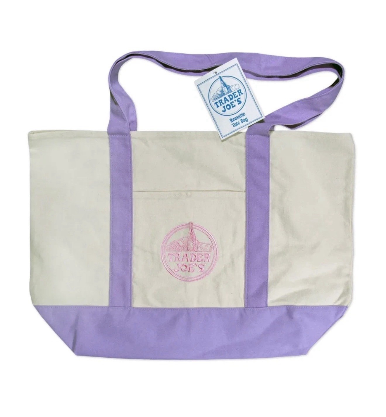 AUTHENTIC 2026 Trader Joe’s Canvas Reusable Lavender Beige Shopping Bags