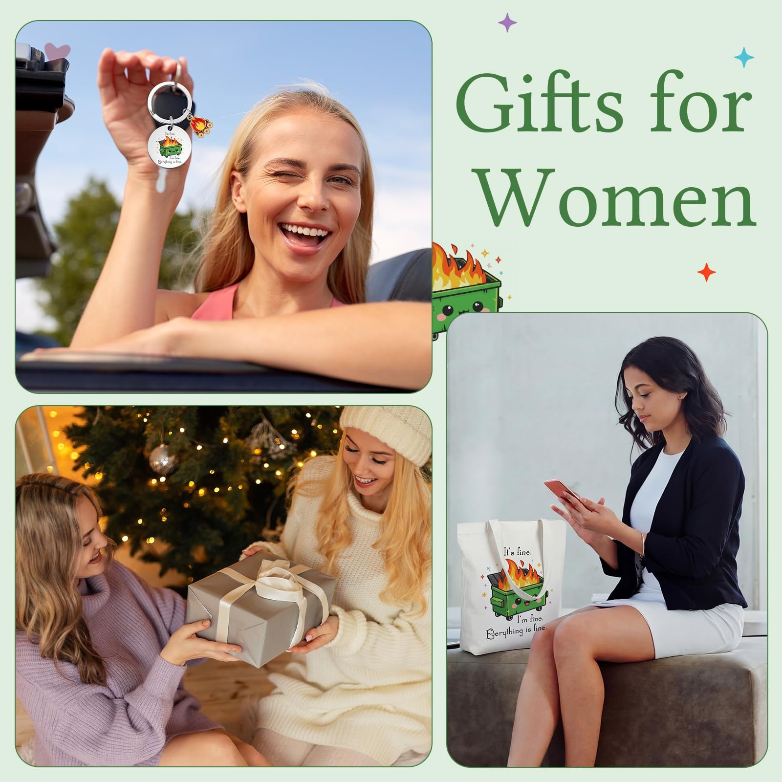 Sunnymove 5 Pcs Dumpster Fire Gifts Set for Women 15 x 16 x 3 inches, White
