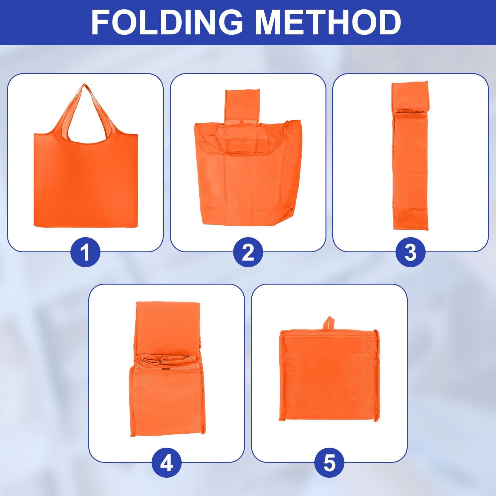 Reusable Grocery Bags, 1Pcs Washable Shopping Totes with Handles (Orange)