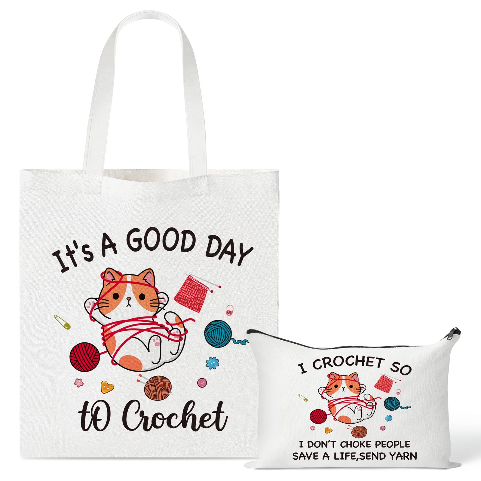Cartoon Cat Canvas Bags – 2Pcs It’s A Good Day to Crochet Canvas Tote Bag Mak…