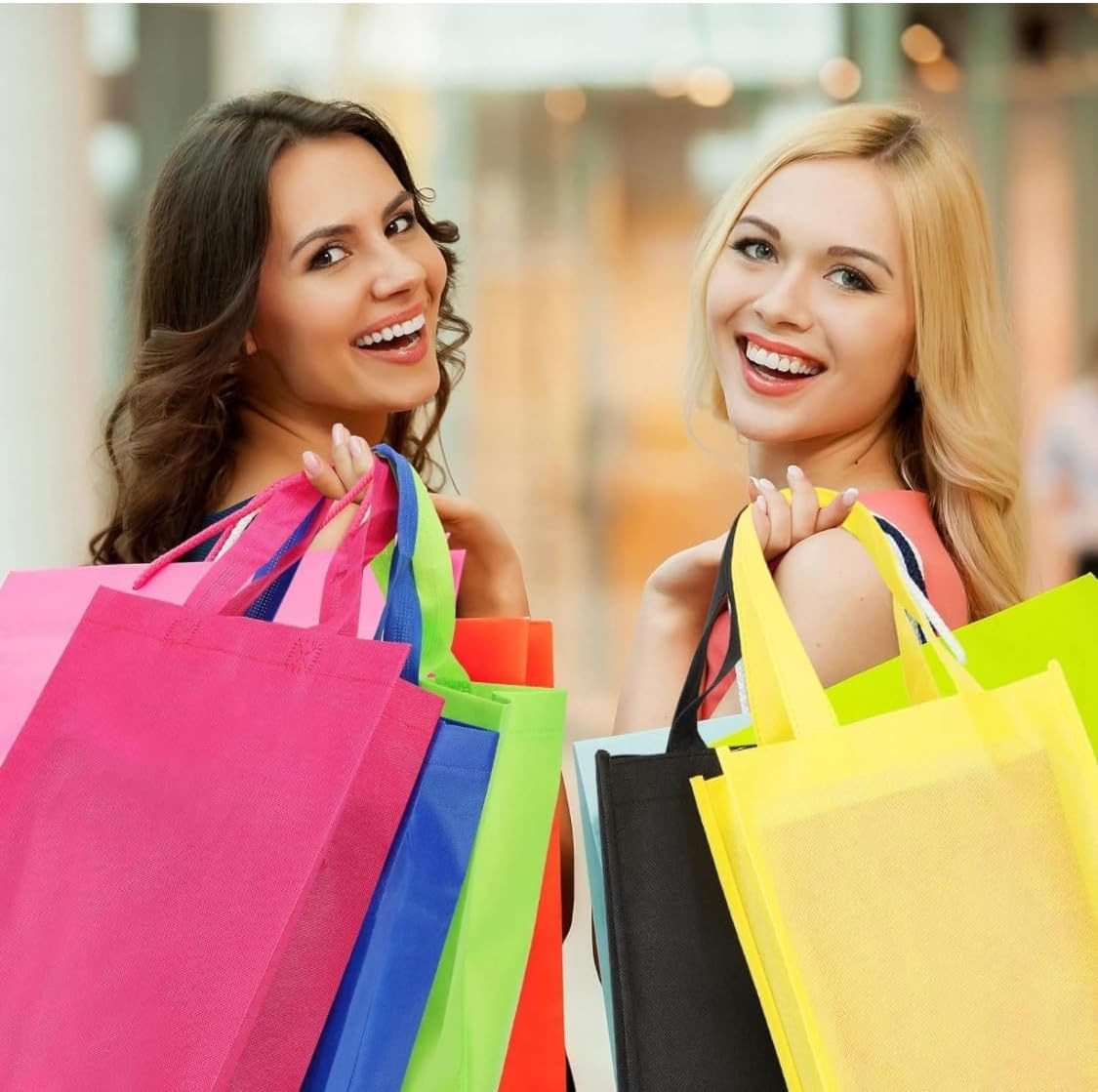 Bulk 50 Reusable Tote Bags 15X16 Inches – Large Grocery Shopping Bags, Multi Col