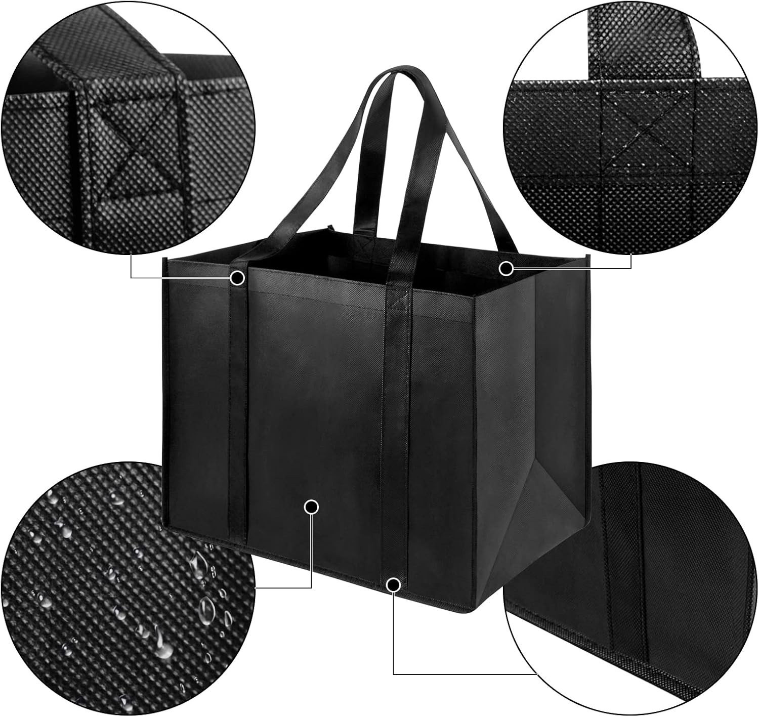 10 Pack Heavy Duty Reusable Grocery Bags XL Shopping Totes 45lb Foldable Black