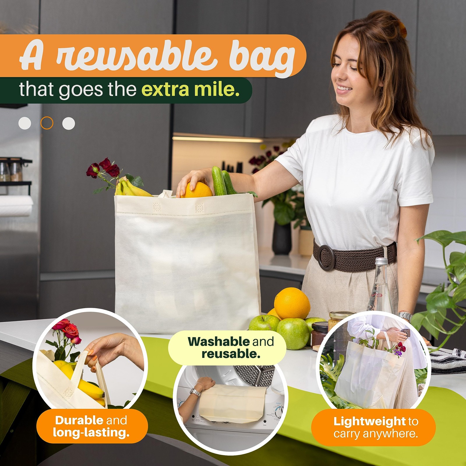 200 Pack Reusable Eco-Friendly Grocery Shopping Bags 14.5″x14″x6.6″ Durable R…
