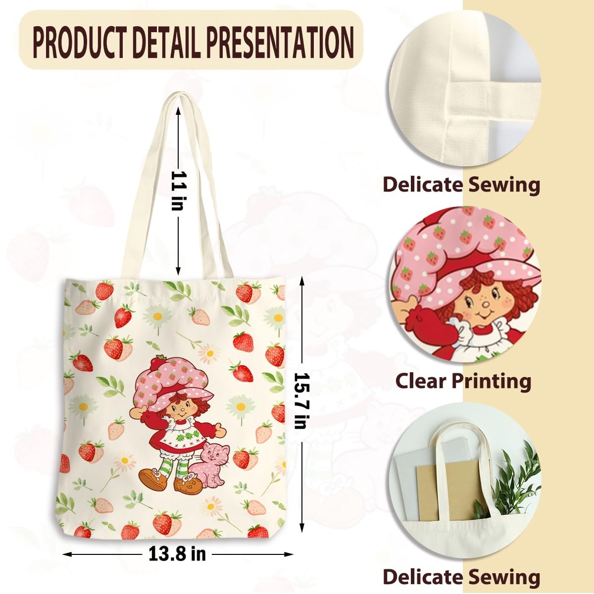 Cute Strawberry Tote Bag for Women, Kawaii Accessories Strawberry Gifts, Reus…